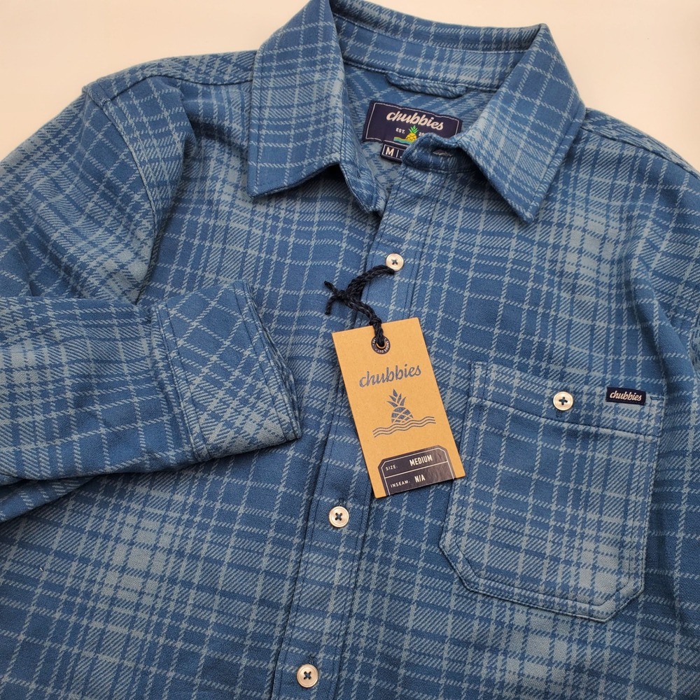 Chubbies The Blue Me Away Brushed Knit Overshirt Mens Medium Blue Plaid